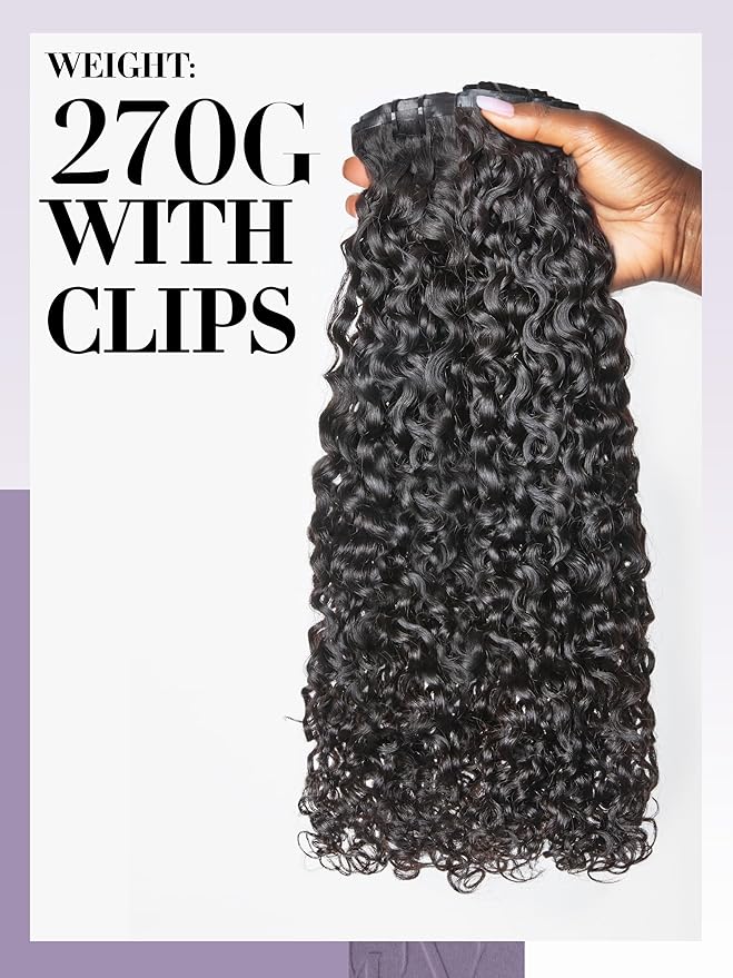 LUVME Burmese Curly Clip in Hair Extensions Real Human Hair Messy Curly Clip Ins Fullness with 2 Pack for Women Brazilian Remy Human Hair Natural Black 135g 22Inch