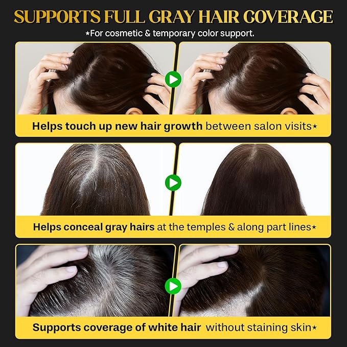 Hair Color Stick, 2 in 1 Instant Dye, Hair Dye Stick, Safe Portable Color Touch-Up Hair Sticks, Cover Gray Hair Color Correction Sticks for Women & Men, Waterproof and Sweat-Proof, 2Pack (Dark Brown)