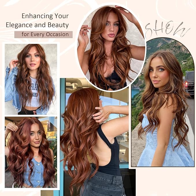 Cooper Red Hair Extensions Clip ins 20 Inch Hair Extensions Long Wavy Cosplay Hairpieces for Women Synthetic 4Pcs