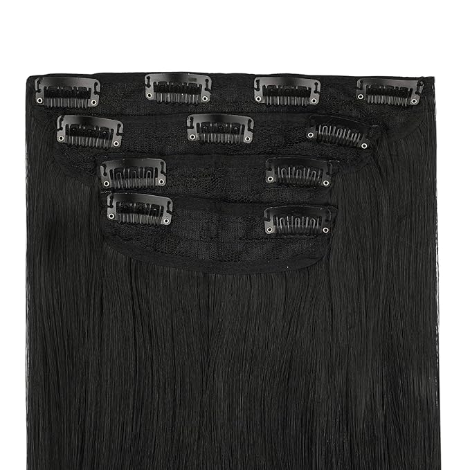 REECHO Multi-Length 16" 18" 20" Long Straight 4 PCS Set Thick Clip in on Hair Extensions Natural Black