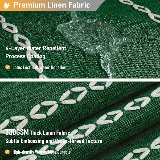 BTTN Extra Long Shower Curtain - 72x84 Long Boho Chic Striped Tassel Linen Fabric Shower Curtain Set with Hook, Tall Modern Farmhouse Cute Heavy Duty Cloth Shower Curtains for Bathroom - Emerald Green