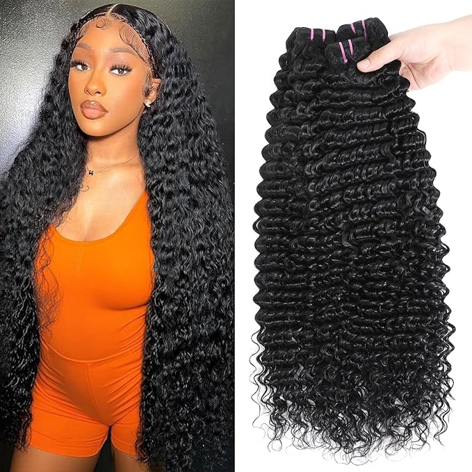 15A Raw Indian Human Hair Bundles Deep Wave Bundles Human Hair,Triple Lifespan Virgin Remy Hair,No Tangle Shedding,Keep Texture Silky Soft After Multiple Washes (3 Bundles Deep wave, 26 28 30)