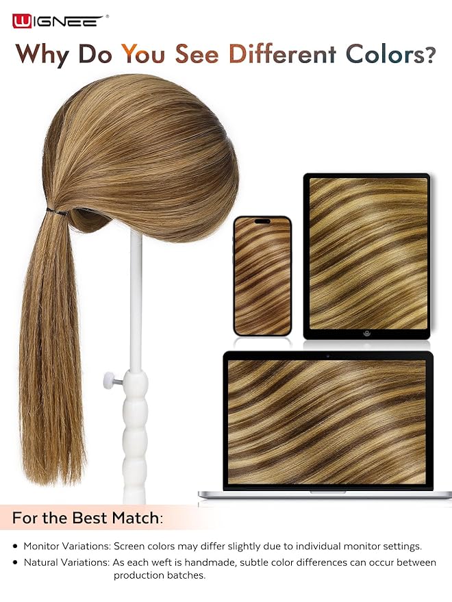 WIGNEE OVO Double Hand-Tied Balayage Hair Extensions – 20 Inch, 100g, 5PCS, Highlight Honey Blonde Remy Human Hair, Genius Invisible Sew-In Weft, Glueless, Seamless Soft Silky Hair Extensions (T4/27)