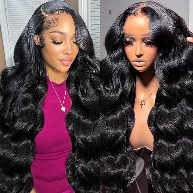 IUPin 13x6 HD Lace Front Wigs Human Hair 250 Density Body Wave Lace Frontal Wigs Human Hair with Baby Hair Glueless Wigs Pre Plucked Natural Hairline with Baby Hair Black Color 24 Inch