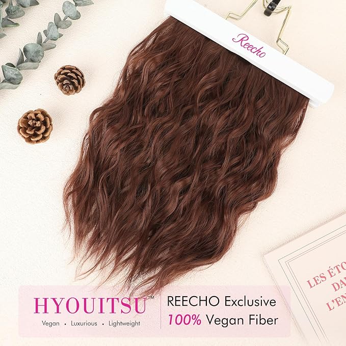 REECHO Clip in Hair Extensions - 4PCS 12" Short Curly Wavy Brown Hairpieces - Invisible Lace Weft - Natural Soft - Dark Copper