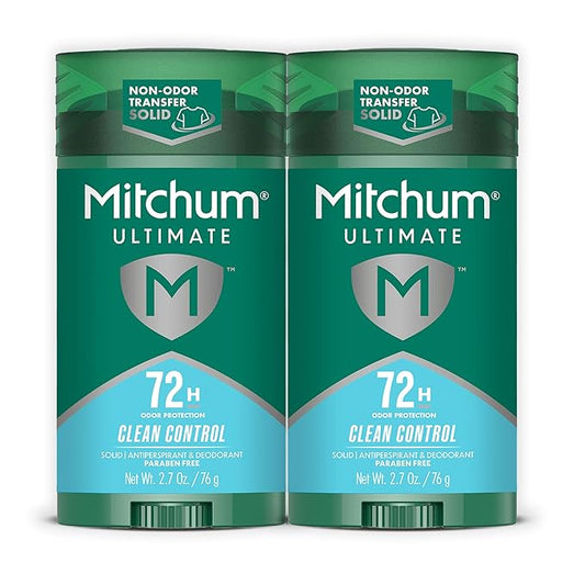 Mitchum Ultimate 72H Odor Protection Men’s Antiperspirant & Deodorant 2-Pack, Invisible Solid, Clean Control, 2.7 oz