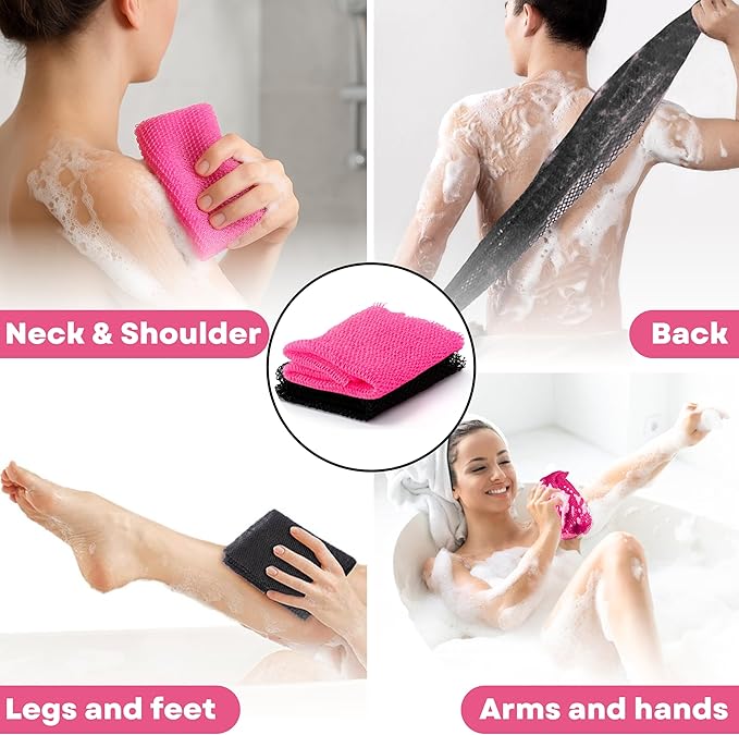 Premium 2X African net Sponge Authentic Exfoliating Body Scrubber for Shower Long Quick Dry 100% Nylon Deep Cleansing Back and Pore Scrubber Bath Sponge for Shower