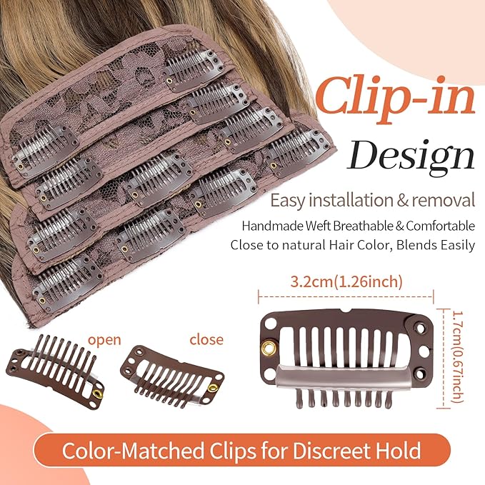 Kookastyle Clip in Hair Extensions, Natural Long Layered Soft Invisible Synthetic Curly Hairpieces for Women,4 pcs(20 Inch,Balayage Dark Brown to Chestnut)