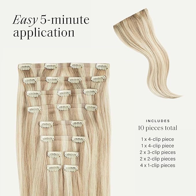 Luxy Hair 24" Beige Blonde Balayage Classic Clip-In Hair Extensions (240 grams) 100% Remy Human Hair, Natural,Volume, 10-Piece Set, Blends Easily
