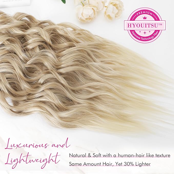 REECHO Clip in Hair Extensions, 4PCS Blonde Hair Extensions 24" Thick Long Beach Waves hair extensions HE003 Invisible Lace Weft Natural Soft Hairpieces for Women – Dark Blonde with Light Ends