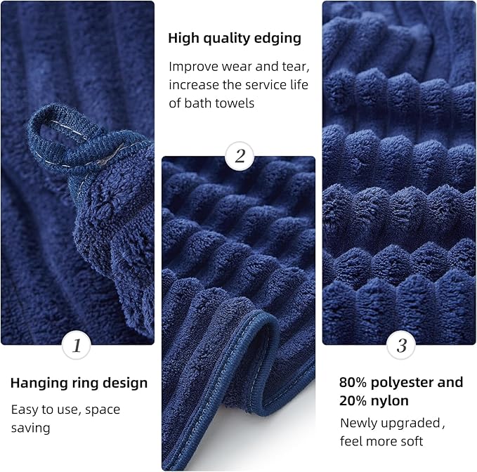 6-Piece Bath Towel Set(30"x60"), 2 Extra Large Bath Towel Sheets, 2 Hand Towels and 2 Washcloths - Highly Absorbent Quick Dry Microfiber,Ultra Soft Towel Set for Bathroom (Navy Blue)
