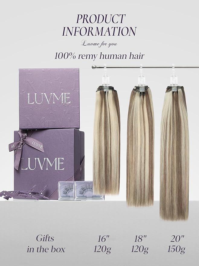 LUVME Handmade Weft Clip in Hair Extensions Human Hair 16 Inch 120g 7pcs Warm Ash Balayage Straight Seamless Blend Natural Look with Secure Clips