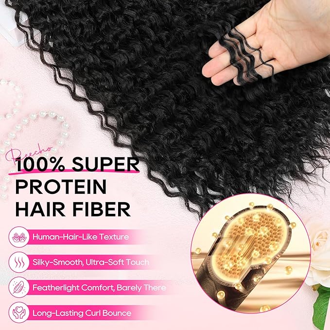 REECHO Hair Extensions - 4PCS 20" Water Wave Clip in Hair Extensions 100% Super Protein Silky Soft Natural Look with Invisible Lace Weft Hairpieces for Women - Jet Black