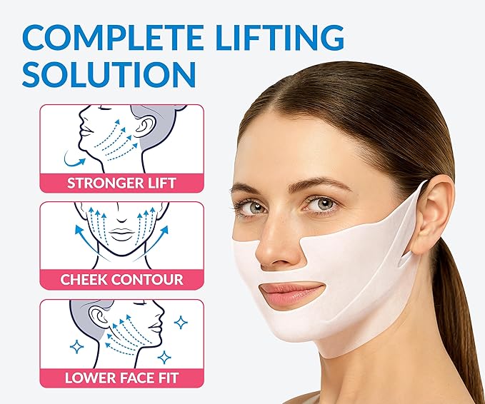 Stylia MaxiLift V-Line Lifting Collagen Face Mask - Advanced Double Chin Reducer - Jawline Shaper - Neck Firming and Tightening Mask with Hyaluronic Acid & Aloe Vera - Chin Strap for Sleeping (5PC)
