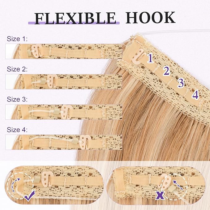 Halo Hair Extensions Real Human Hair,Halo Hair Extension 100% Human Hair,Wire Hair Extensions,Thicker 12P613 Golden Brown Mixed Bleach Blonde 18 inch/80g