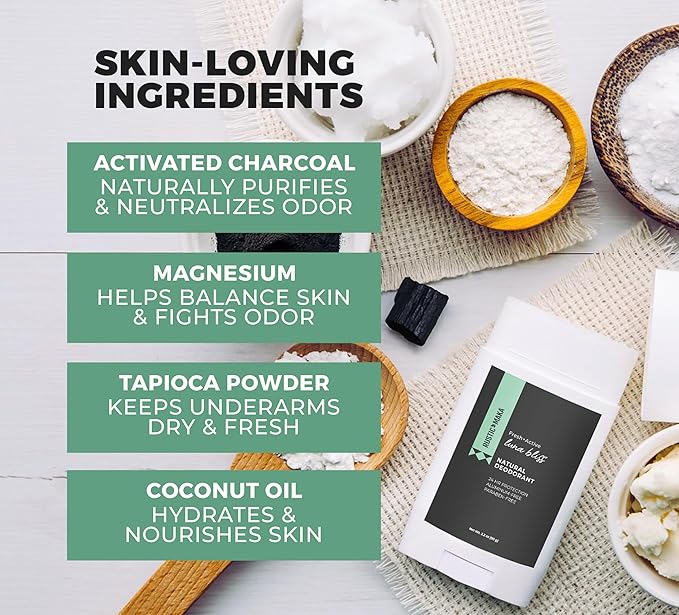 Rustic MAKA Natural Deodorant, Luna Bliss, Aluminum Free, Paraben Free, Baking Soda Free, Deodorant for Women, Activated Charcoal + Magnesium, Cruelty-Free, 3-Pack