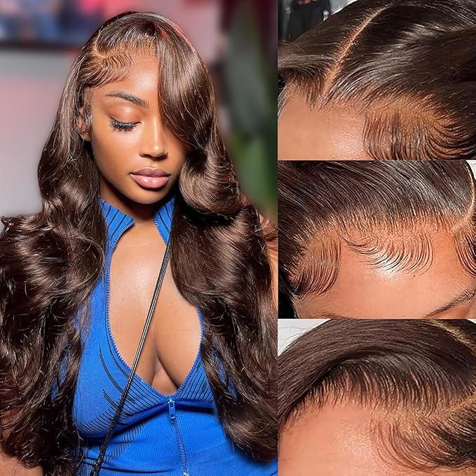 28Inch 13x6 Chocolate Brown Body Wave Lace Front Wigs Human Hair Pre Plucked with Baby Hair 180% Density Full HD Transparent Lace Frontal Wigs Human Hair Colored Wigs for Women