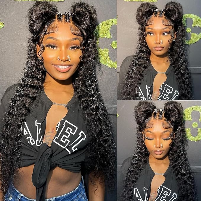 18 Inch Deep Wave Lace Front Wigs Human Hair 13x6 HD Transparent Deep Curly Lace Frontal Wigs Human Hair Glueless Wig pre Plucked 200% Density Natural Color