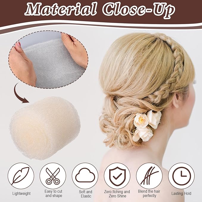 Hairs Sponge for Updo & Volumes Bump Tool, Volume Bumps Insert, Hair Filler for Thin Hairs, Hair Bumps for Volume Insert Tousle Sponge with 70 Bobby Pins Salon Must-Have (Off White)