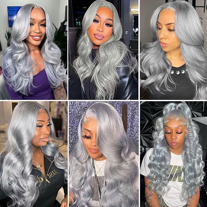 Silver Grey Body Wave Bundles Human Hair 20 22 24 inch 100% Virgin Human Hair Weave Extensions Double Weft 12A Gray Human Hair 3 Bundles