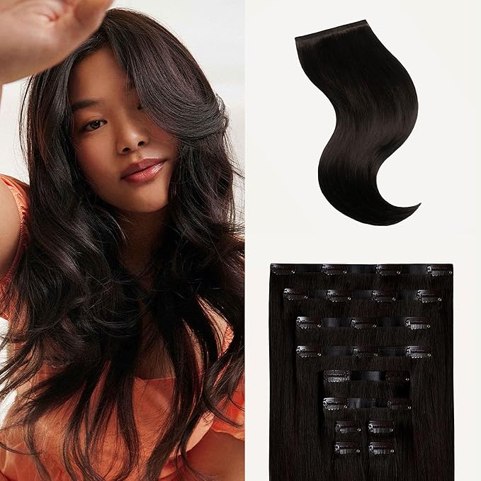 Luxy 100% Remy Human Hair - Seamless Clip-In Hair Extensions - Multi-Dimensional Color for Natural Blending, Adds Volume & Length 180 grams 20" Mocha Brown Seamless