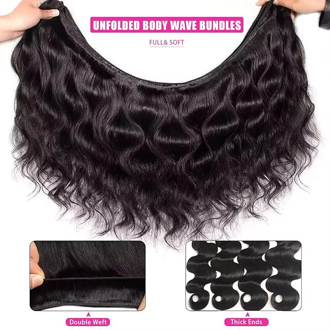 16A Raw Human Hair Bundles 22 24 26 28 Inch Body Wave Bundles Human Hair 100% Unprocessed Brazilian Virgin Hair 4 Bundles Human Hair Natural Color Extensions Quick Weave