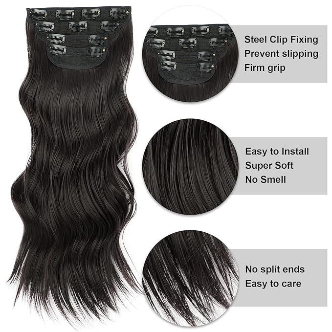Vigorous Clip in Hair Extensions 20Inch Brown Black Hair Extension 4Pcs Natural & Soft Thick Fiber Double Weft Hairpieces for Women