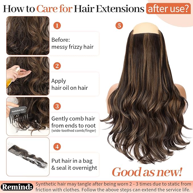 Kookastyle Clip in Hair Extensions, Natural Long Layered Soft Invisible Synthetic Curly Hairpieces for Women,4 pcs(20 Inch,Balayage Chocolate Brown to Caramel Blonde)