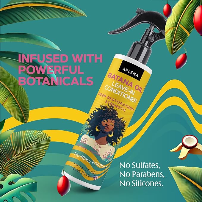 ARLENA Batana Leave-In Conditioner Spray – Lightweight Detangler & Moisturizer for Dry, Curly & Damaged Hair – Daily Frizz Control, Softness & Shine – Natural Vegan Formula- 6 oz