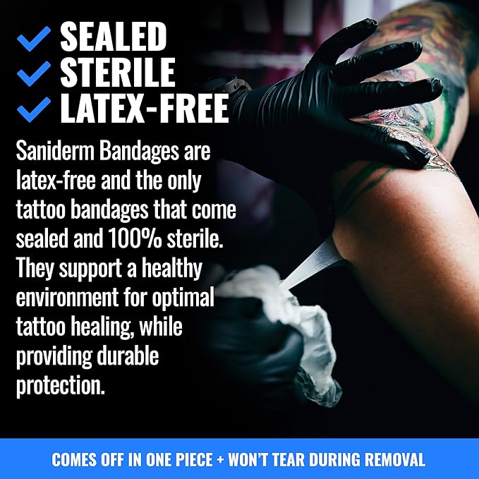 Saniderm Flex Tattoo Aftercare Bandage (New) (3 Sheets, 6 in x 8 in) – Convenient, Faster Tattoo Healing and Protection – Sterile, Waterproof, Ultra Flexible, Tatoo Aftercare Wrap – Matte Finish