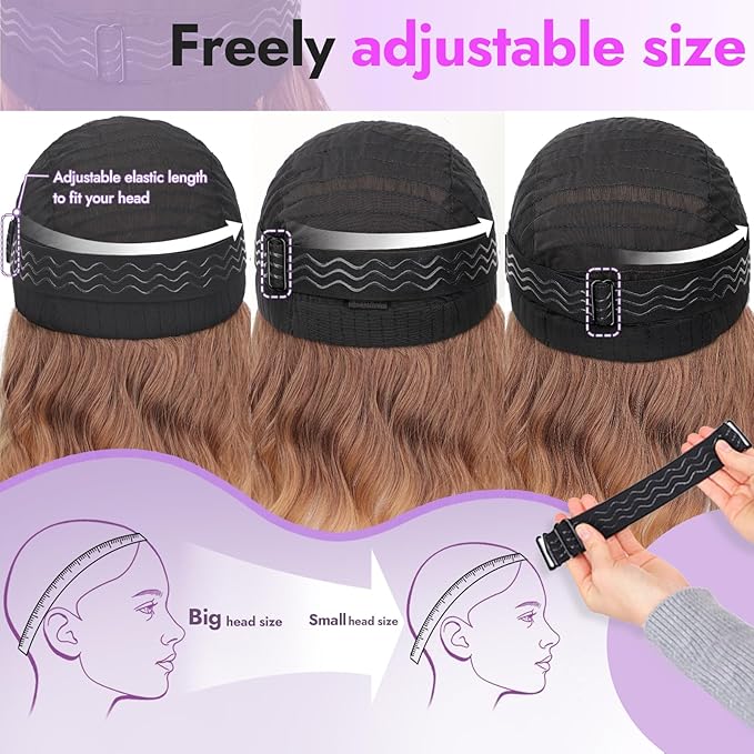 Brown to Honey Blonde Short Wavy Wig for Women Lace Hairline Bob Style Synthetic Heat Resistant - Natural Appearance for Everyday Hairstyle 14 Inch