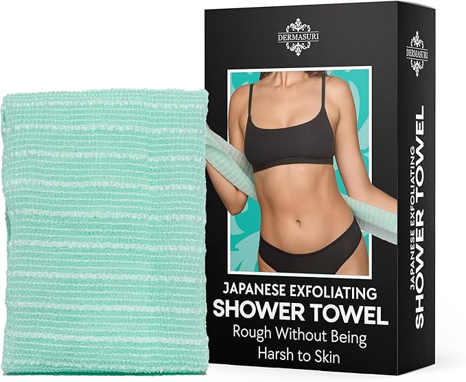 Dermasuri - Japanese Exfoliating Washcloth - Exfoliating Body Scrubber and Back Scrub, Exfoliating Shower Towel, Loofah Exfoliation, Removes Dry & Dead Skin, Wash Cloths for Showering