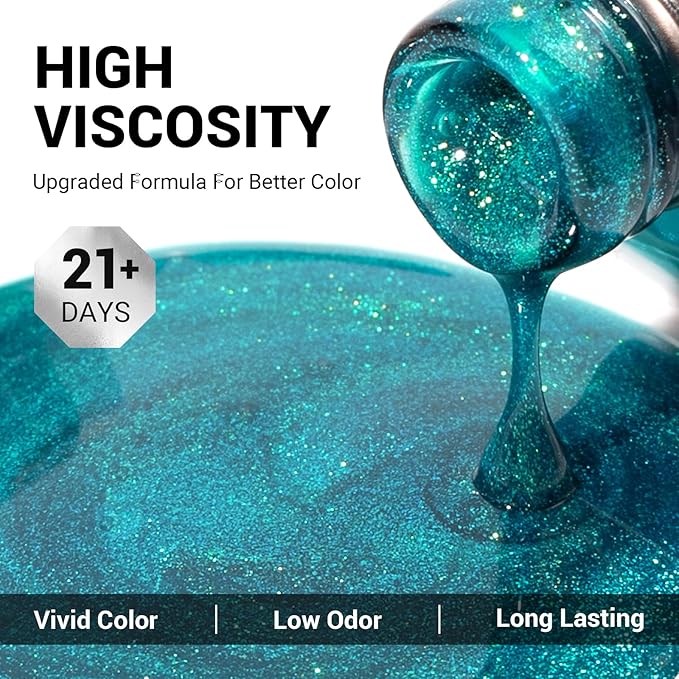 MelodySusie Blue Shimmer Glitter Gel Nail Polish,0.5fl oz Soak Off UV LED Translucent Jelly Glitter Blue Gel Polish Gift for Women Nail Art Manicure Salon DIY Nail Design Decoration at Home-2572