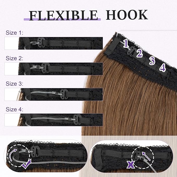 Halo Hair Extensions Real Human Hair,Halo Hair Extension 100% Human Hair, Wire Hair Extensions,Straight Warm Brown 14inch/60g