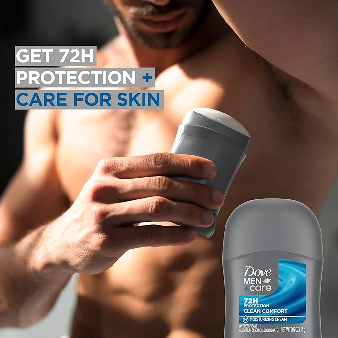 Dove Men+Care Antiperspirant Deodorant Stick Clean Comfort 72-Hour Sweat & Odor Protection Antiperspirant for Men With 1/4 Moisturizing Cream 0.5 oz (Pack of 3)