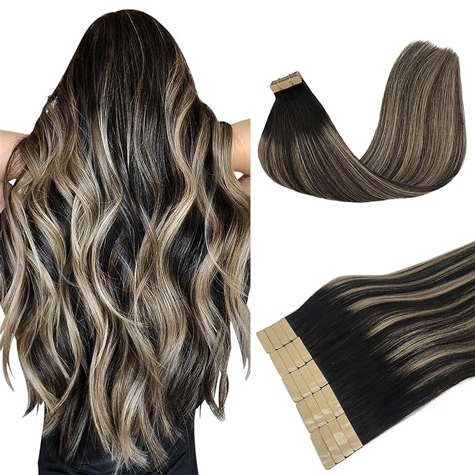 DOORES Hair Extensions Real Human Hair, Natural Black to Light Blonde 12 Inch 40g 20pcs, Human Hair Extensions Natural Hair Extensions Straight Remy Hair Extensions