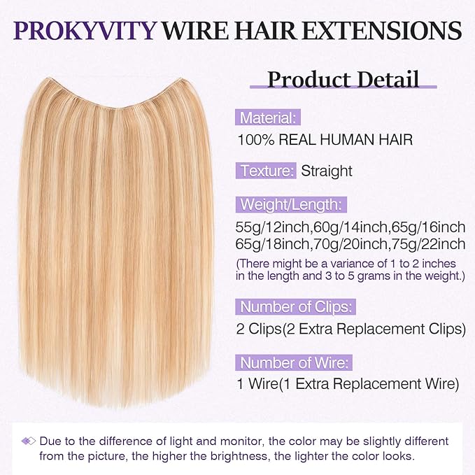 Halo Hair Extensions Real Human Hair,Halo Hair Extension 100% Human Hair, Wire Hair Extensions,Straight,12P613 Golden Brown Mixed Bleach Blonde 65g/18inch