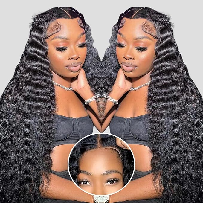 Wear and Go Glueless Wigs Human Hair Loose Deep Wave Lace Front Wigs Human Hair 12A Glueless Wigs Human Hair Pre Plucked Pre Cut 5x5 HD Closure Wigs Bleached Knots 210% Density (20 Inch)