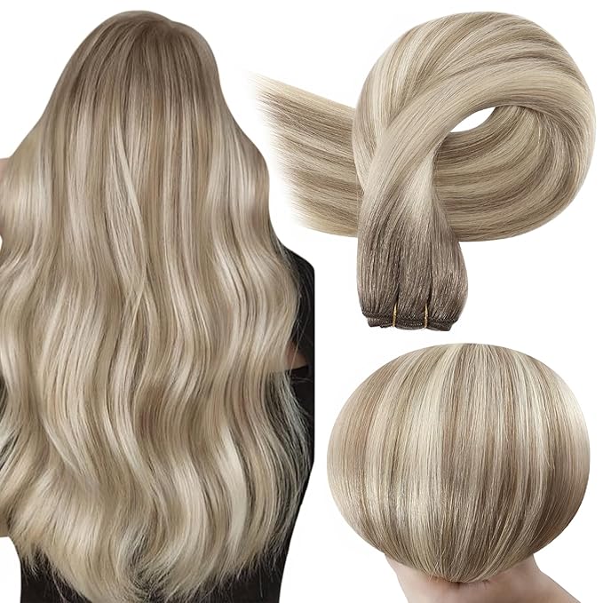Full Shine Sew In Hair Extensions Real Human Hair Color 19/8/60 Weft Extensions For Women Remy Straight Hair Weft Sew In Extensions 16 Inch 105G