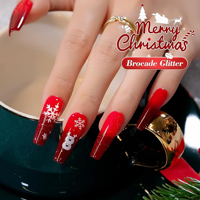 YTD Likomey Color Changing Gel Nail Polish 2 Pcs Set,15ml Red to Burgundy Red Pure Color and Brocade Glitter Kit,Thermal Ombre Change Colors Salon Manicure Fall Winter UV Nail Varnish,WB2-2
