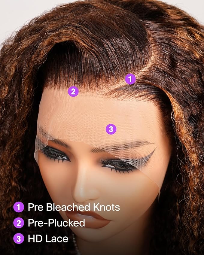 Megalook Ombre Deep Wave Lace Front Wigs Human Hair 13x4 HD Lace Front Wigs Human Hair Preplucked Prebleached Highlight Frontal Wigs for Black Women 210 Density Wet and Wavy Curly Wig 20 Inch 4/30
