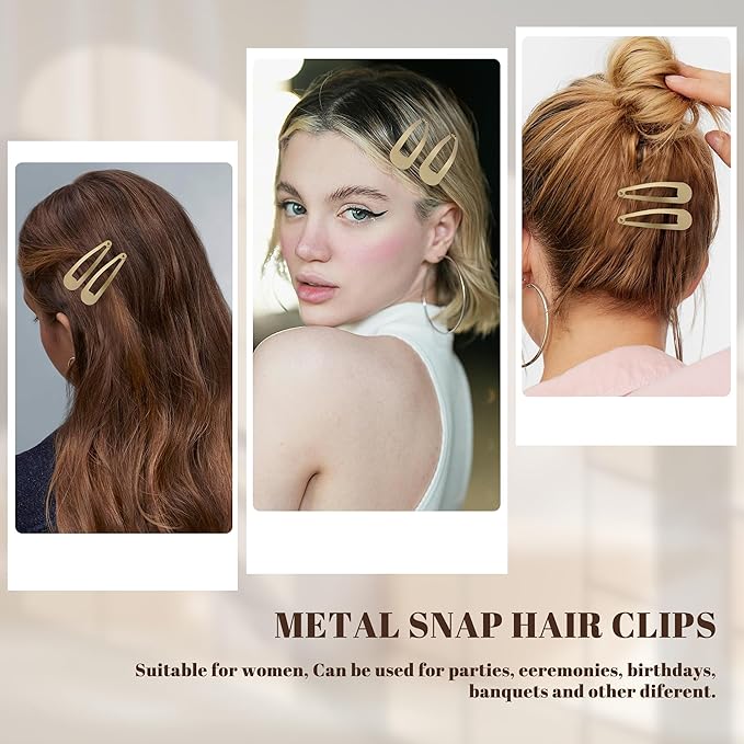48 PCS Small Metal Barrettes For Women Non Slip Water Drop Snap Clips For Thick Thin Fine Hair Classic Accessories,Gold,1.97 x 0.5 In