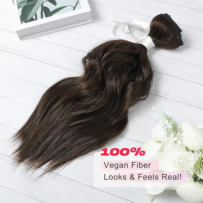 Hair Extensions, 14" Short Clip in Hair Extensions 4PCS Beach Wave Blonde Natural Soft Synthetic Hairpiece for Women - Chocolate Brown