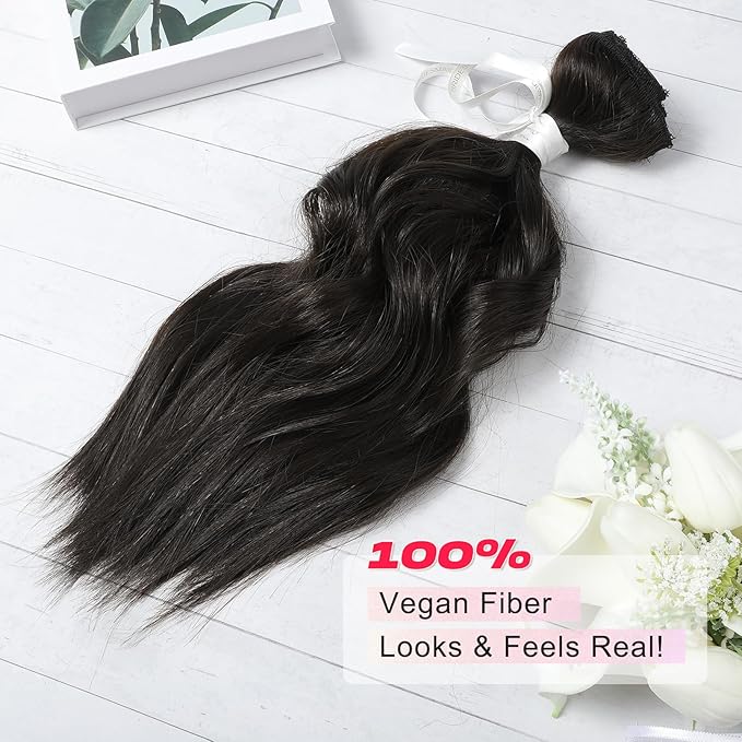 Hair Extensions, 14" Short Clip in Hair Extensions 4PCS Beach Wave Blonde Natural Soft Synthetic Hairpiece for Women - Black Brown