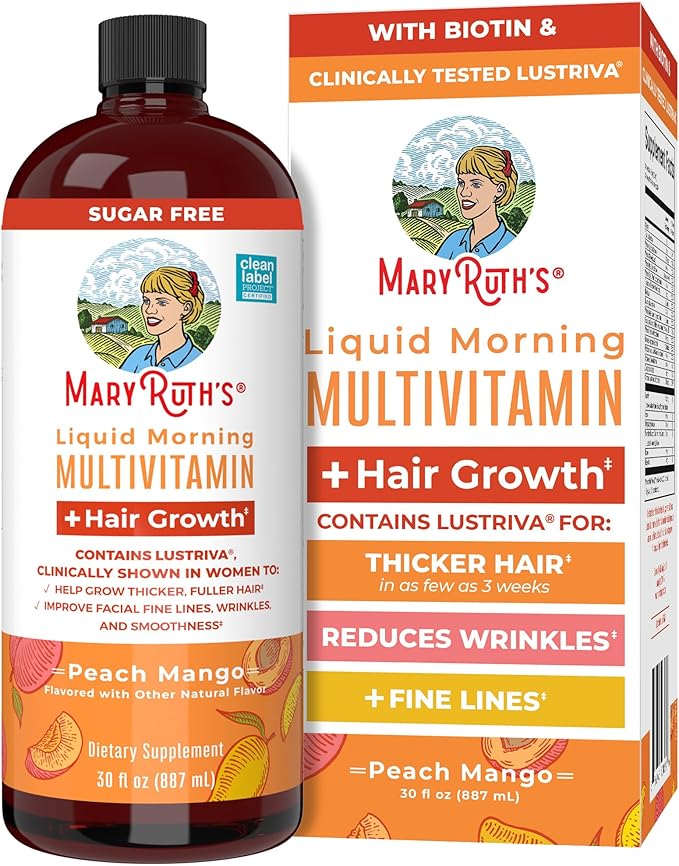 MaryRuth's Liquid Multivitamin+Hair Growth | Clinically Tested for Thicker Hair & Facial Wrinkles in Women | Biotin 10000mcg | Lustriva Hair Growth Supplement | Skin Care | Age 18+ | 30 Fl Oz