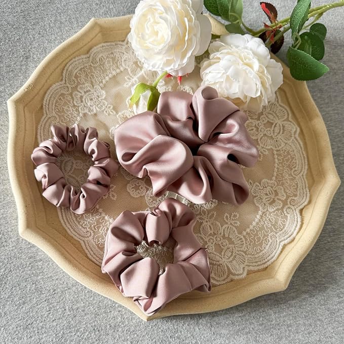 3 Pieces Satin Scrunchies Set for Hair No Crease Elastic Hair Ties for Women and Girls (Dusty Pink)
