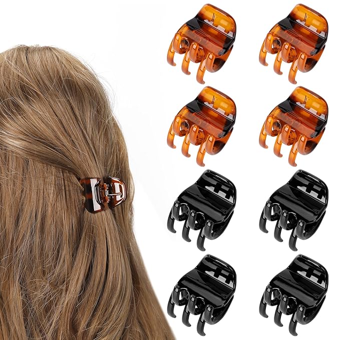 8Pcs Hair Clips for Women and Girls,Medium Size Hair Claws Hair Jaw Clip for Thick Hair & Thin Hair,1.3Inch No-Slip Jaw Clips, black,brown