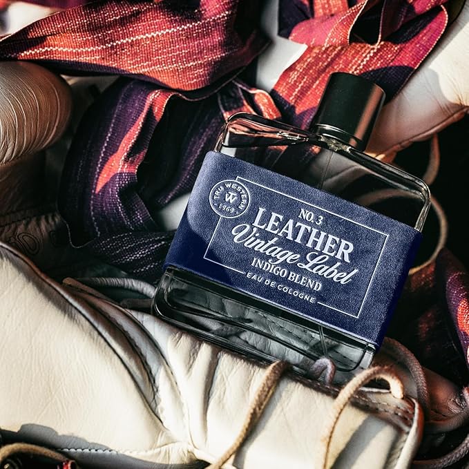 Leather No. 3 by Tru Western, Vintage Label Indigo Blend, 3.4 fl oz (100 ml), with Notes of Velvety Citrus, Blue Vetiver, Wild Lavender, and Sueded Sandalwood, Clean, Smooth, Masculine Fragrance