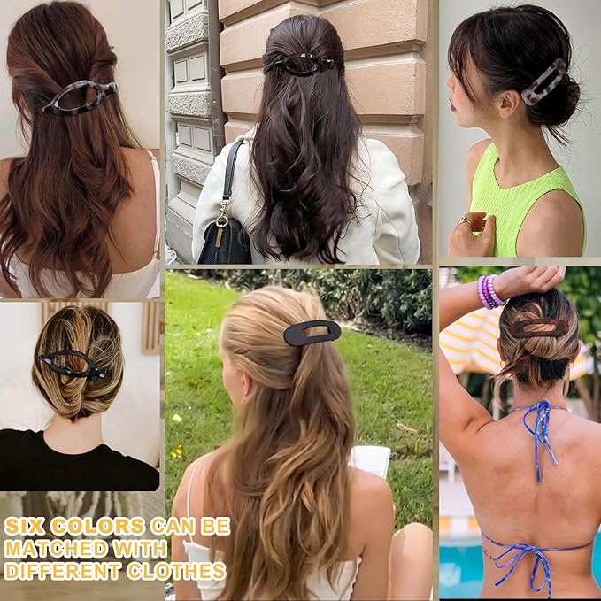 6 PCS French Flat Hair Clips for Women 2 Styles Large Matte Flat Claw Clips Strong Hold No-Slip French Hair Barrettes for Thick Thin Hair(Leopard 2)