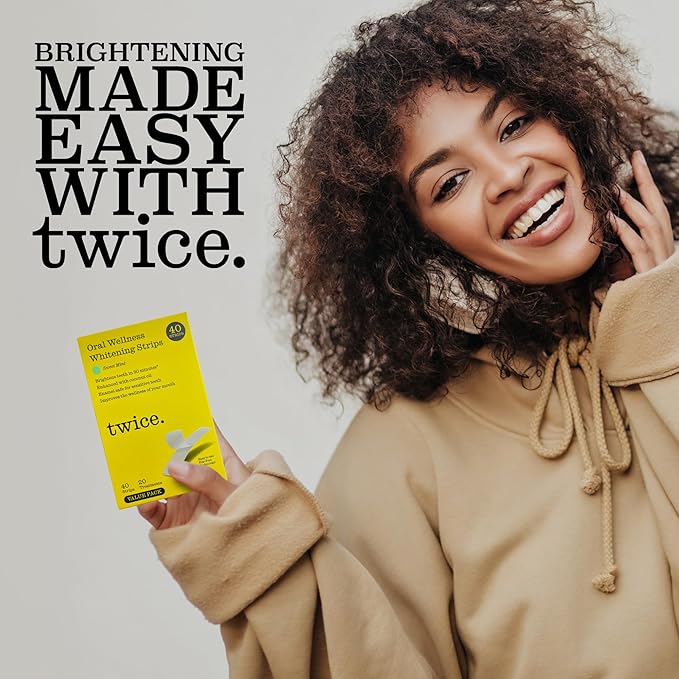 Twice Twice Teeth Whitening Strips – 20-Day Treatment, 30-Mins Quick Whitening, No-Slip, Mess Free, Easy to Use, Sweet Mint Flavor, Vegan, Gentle Whitening Designed with Care for a Brighter Smile